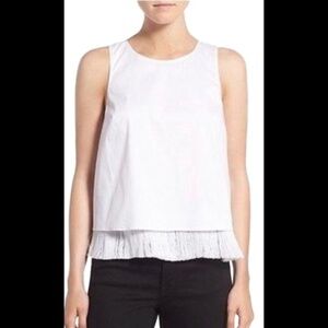Trouve White Fringe‎ Trim Lined Hem Tank Top Blouse Shirt Size S